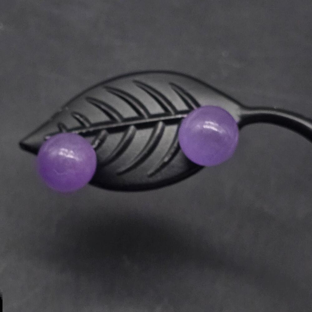 GSJ 14K Gold Purple Jade Stud Earrings 8mm